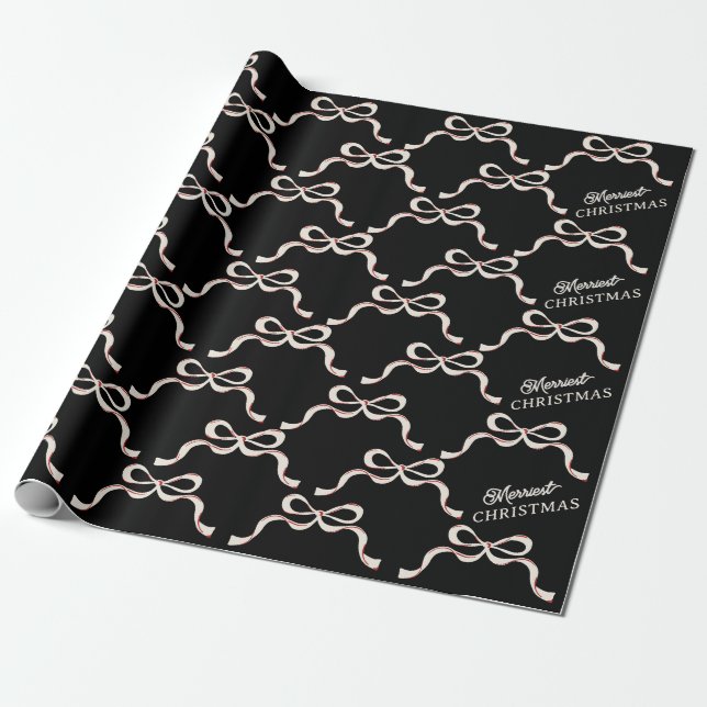 Papel De Presente Feliz Natal Laços Pretos moderno (Desenrolado)
