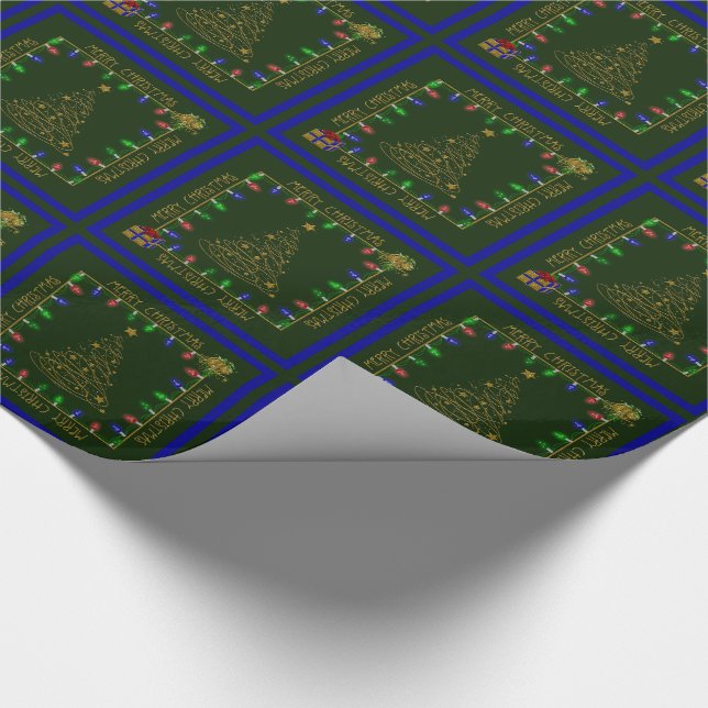 Papel De Presente Feliz Natal Luz Verde Azul-1-GIFT WRAP (Ponta)