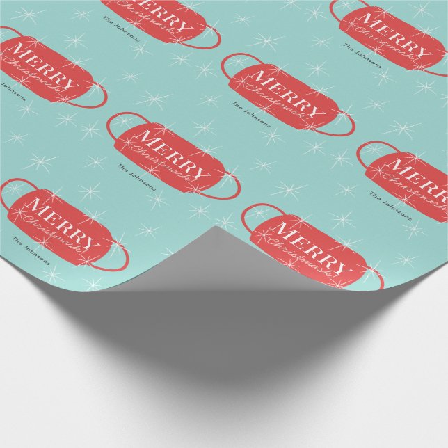 Papel De Presente Feliz Natal Máscara Vermelha Padrão de Máscara Azu (Ponta)