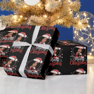 Papel De Presente Feliz Natal Menina Africana Negra Chapéu do Papai