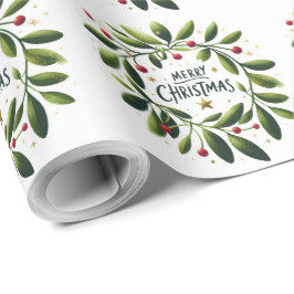 Papel De Presente Feliz Natal Mistletoe Wreath