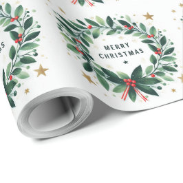 Papel De Presente Feliz Natal Mistletoe Wreath