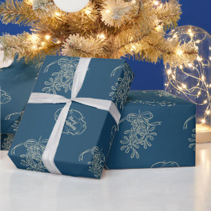 Papel De Presente Feliz Natal Mistletografia Azul