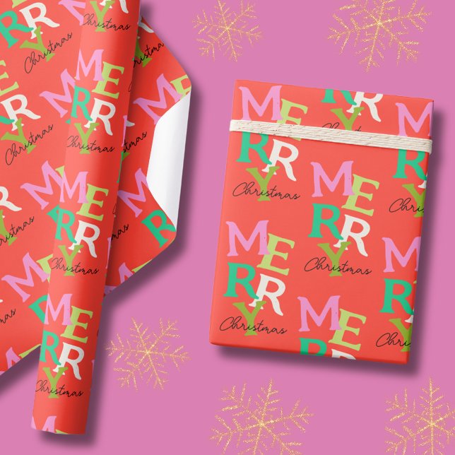 Papel De Presente Feliz Natal Moderno Feriado Brilhante (Modern Merry Christmas Wrapping Paper with typography )