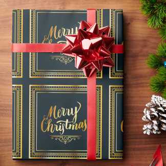 Papel De Presente Feliz Natal Negro e Dourado presente