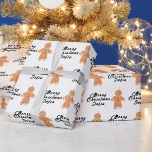 Papel De Presente Feliz Natal Nome Homem de Biscoito Preto e Branco