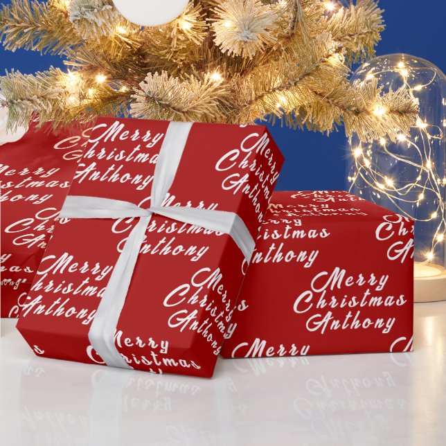 Papel De Presente Feliz Natal Nome Red White Simple Modern (Feriados)