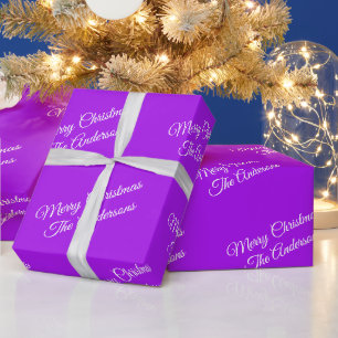 Papel De Presente Feliz Natal, Nomes, Escrita Branca em Roxo