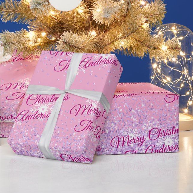 Papel De Presente Feliz Natal, Nomes, Fuchsia Script, Glitter (Feriados)