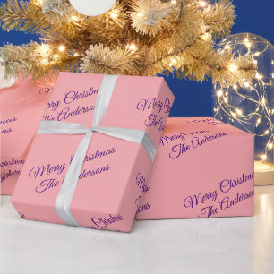 Papel De Presente Feliz Natal, Nomes, Letra Roxa em Fundo Bege