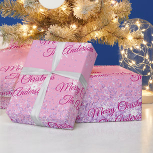 Papel De Presente Feliz Natal, Nomes, Script Fuchsia, Brilho