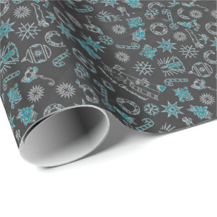 Papel De Presente Feliz Natal Oceano Preto Verde Símbolos de Papai N