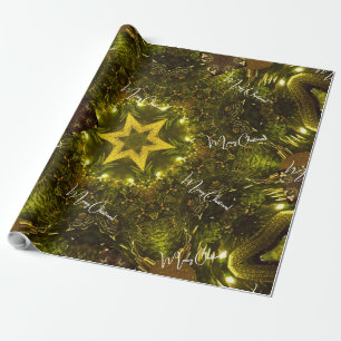 Papel De Presente Feliz Natal - Ouro brilhante Estrela Vintage Elega
