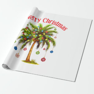 Papel De Presente Feliz Natal Palm Tree Light Havaiana Tropical