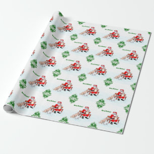 Papel De Presente Feliz Natal - Papai Noel com Gato e Cachorro