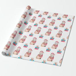 Papel De Presente Feliz Natal Papai Noel com Presente, Branco