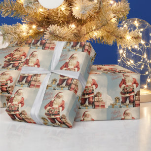 Papel De Presente Feliz Natal Papai Noel com Presentes 
