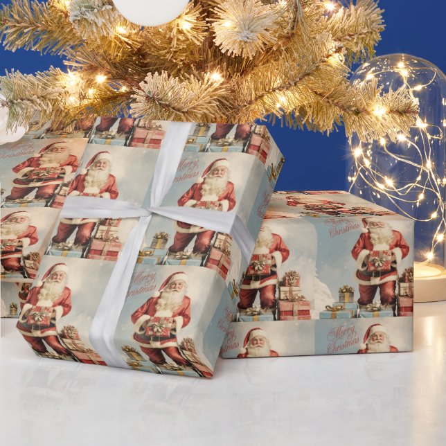Papel De Presente Feliz Natal Papai Noel com Presentes  (Feriados)