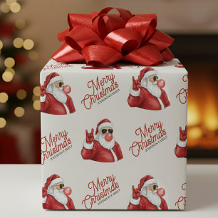 Papel De Presente Feliz Natal Papai Noel de Óculos de Sol Estampado