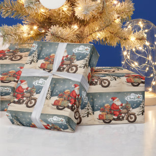 Papel De Presente Feliz Natal Papai Noel em Moto