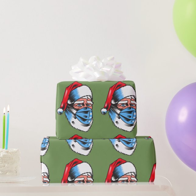 Papel De Presente Feliz Natal Papai Noel Encara Máscara (Presentes para festas)