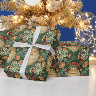 Papel De Presente Feliz Natal Papai Noel Estilo William Morris