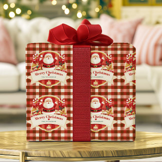 Papel De Presente Feliz Natal Papai Noel Fofo Xadrez Vermelho Person