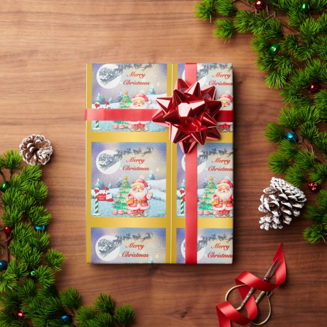 Papel De Presente Feliz Natal Papai Noel, Trenó, Rena, Floco de Neve (Presente de Natal)