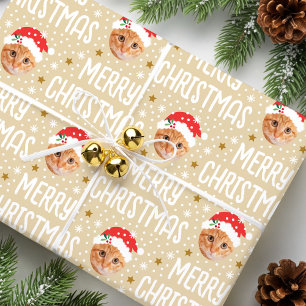 Papel De Presente Feliz Natal Papai Noel Um Foto Rosto Fofo Bege