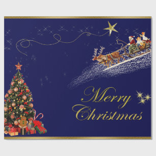 Papel De Presente Feliz Natal Papais noeis Andando na Árvore de Nata