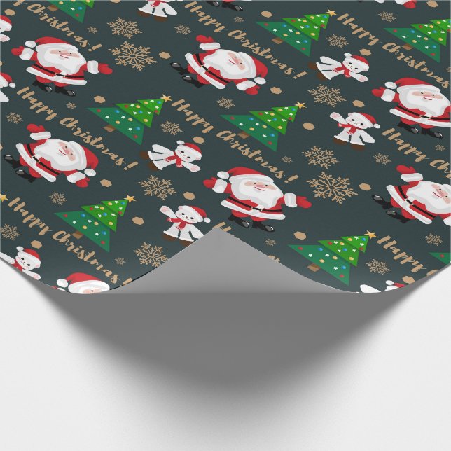 Papel De Presente Feliz Natal, Papais noeis, Árvore de Natal, Urso (Ponta)