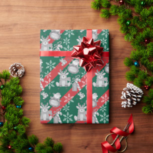 Papel De Presente Feliz Natal Papais noeis Candy Cane Reindeer