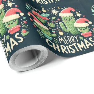 Papel De Presente Feliz Natal Papais noeis de cactus sorrindo
