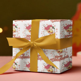 Papel De Presente Feliz Natal Papais noeis de Tipografia Retro Rosa