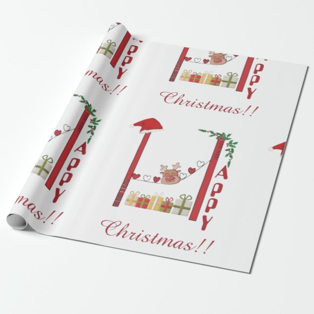 Papel De Presente Feliz Natal para as Maçãs de Presente (Desenrolado)