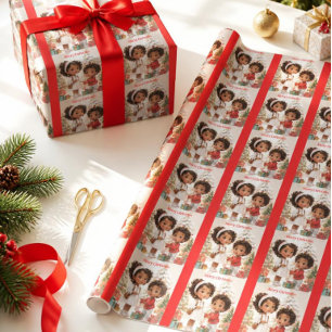 Papel De Presente Feliz Natal para Crianças Afro-Americanas