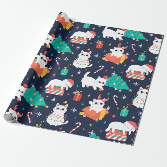 Papel De Presente Feliz Natal para gatos (Desenrolado)