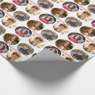 Papel De Presente Feliz Natal para o Coração Dourado de Colagem de