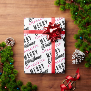 Papel De Presente Feliz Natal Personalizado Nome Rosa Trendência