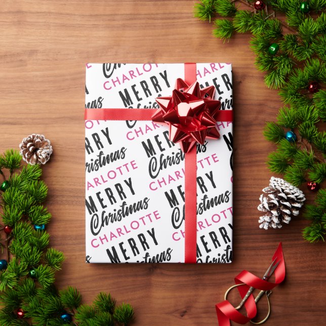 Papel De Presente Feliz Natal Personalizado Nome Rosa Trendência (Presente de Natal)