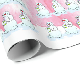 Papel De Presente Feliz Natal Pink Snowman Wrappaper