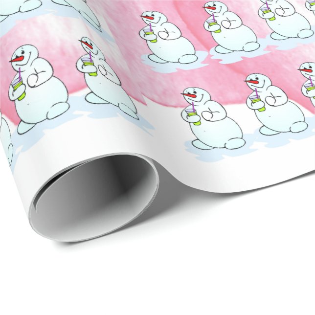 Papel De Presente Feliz Natal Pink Snowman Wrappaper (Ponta do rolo)