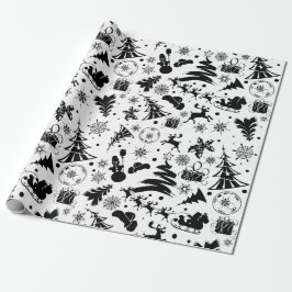 Papel De Presente Feliz Natal preto e branco elegante