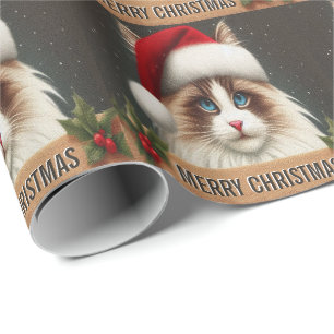 Papel De Presente Feliz Natal Ragdoll Cat, Papais noeis Xmas Ragdoll
