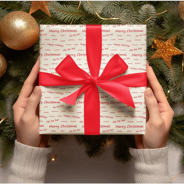 Papel De Presente Feliz Natal, Red & White Script (Criador carregado)