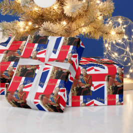 Papel De Presente Feliz Natal Rei Carlos III Bandeira britânica