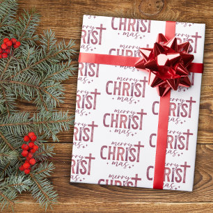 Papel De Presente Feliz Natal Religioso Cristão Vermelho Moderno