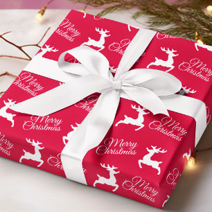 Papel De Presente Feliz Natal Rena Fofa Padrão Vermelho