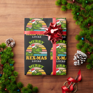 Papel De Presente Feliz Natal Rex-mas Dinossauro Nome Personalizado