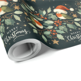 Papel De Presente Feliz Natal Robin Mistletoe Wreath